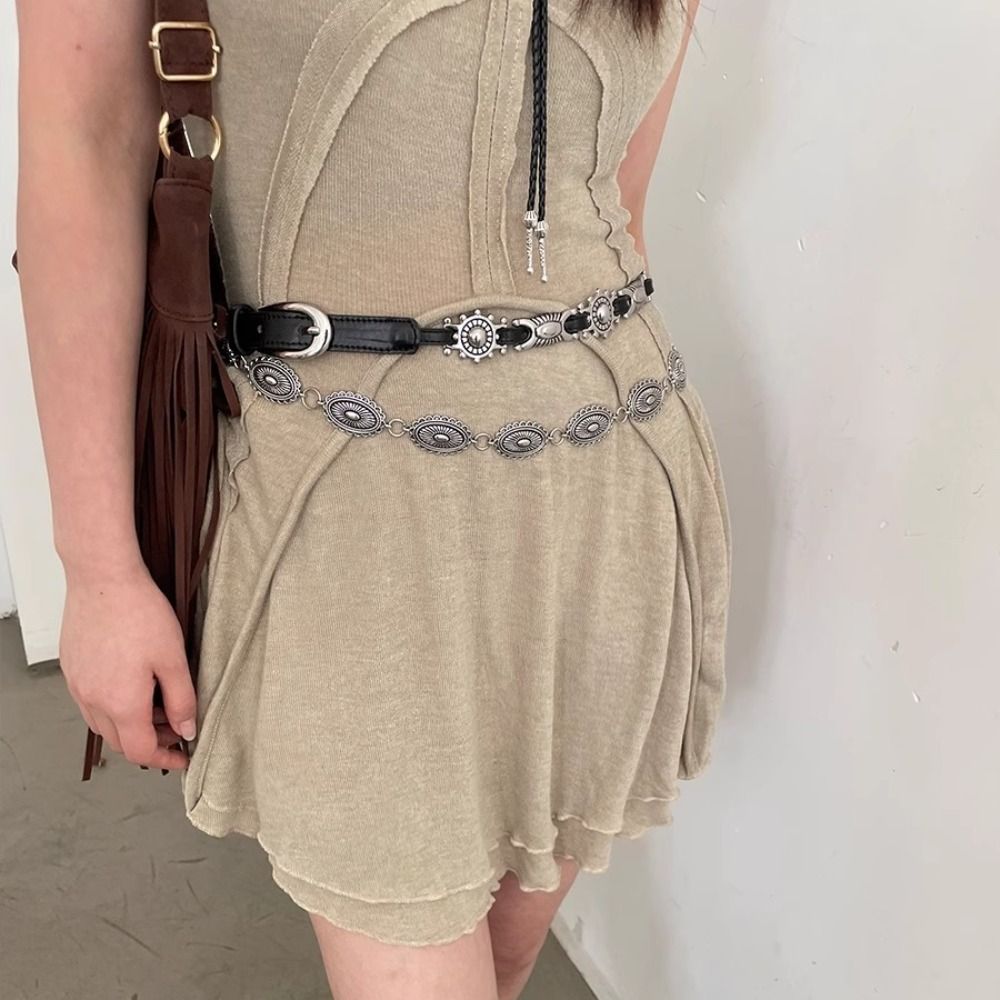 Y2K Ethnic Fashion - Fashion Y2K Metal Carved Belts Thin