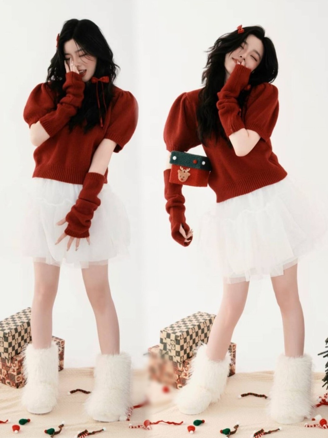 Ethnic Fashion Wear - Cute Red Christmas Sweater Photography Costume